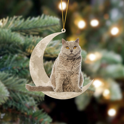 Selkirk Rex Cat Sits On The Moon Hanging Ornament - Best gifts your whole family