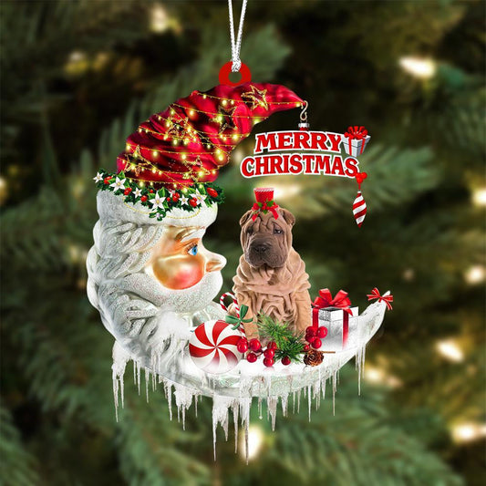 Shar Pei On The Moon Merry Christmas Hanging Ornament - Best gifts your whole family