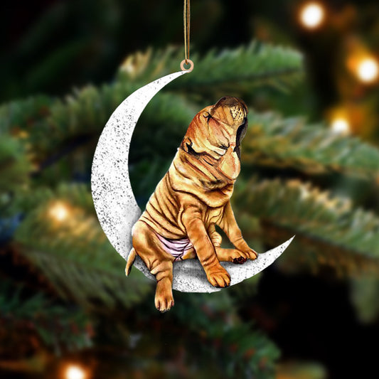 Shar Pei Sit On The Moon Two Sided Ornament Dog Hanging Christmas Ornament - Best gifts your whole family