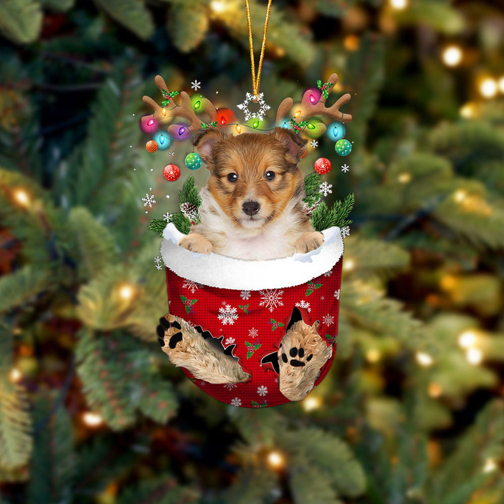 Shetland Sheepdog 2 In Snow Pocket Christmas Ornament Flat Acrylic Dog Ornament - Best gifts your whole family