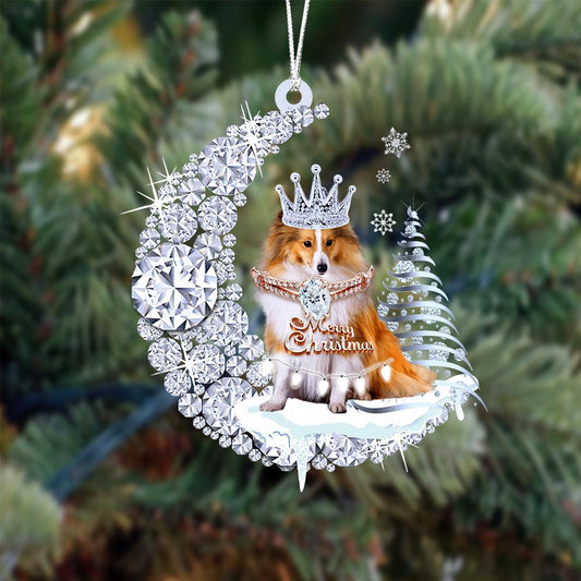 Shetland Sheepdog Diamond Moon Merry Christmas Ornament Christmas Tree Hanging Ornament - Best gifts your whole family