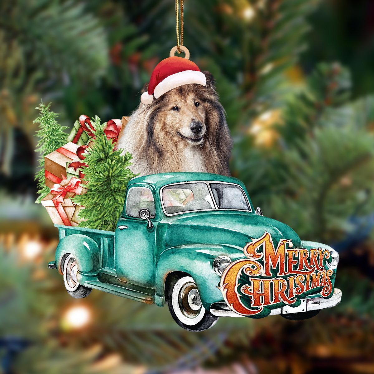 Shetland Sheepdog-Green Truck Hanging Ornament - Best gifts your whole family