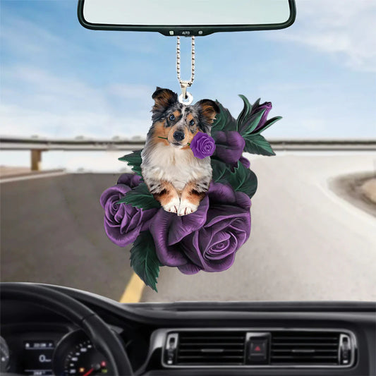Shetland Sheepdog In Purple Rose Car Hanging Ornament - Best gifts your whole family