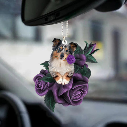 Shetland Sheepdog In Purple Rose Car Hanging Ornament - Best gifts your whole family