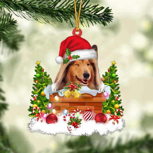 Shetland Sheepdog In The Chimney Hanging Ornament Dog Christmas Ornament - Best gifts your whole family
