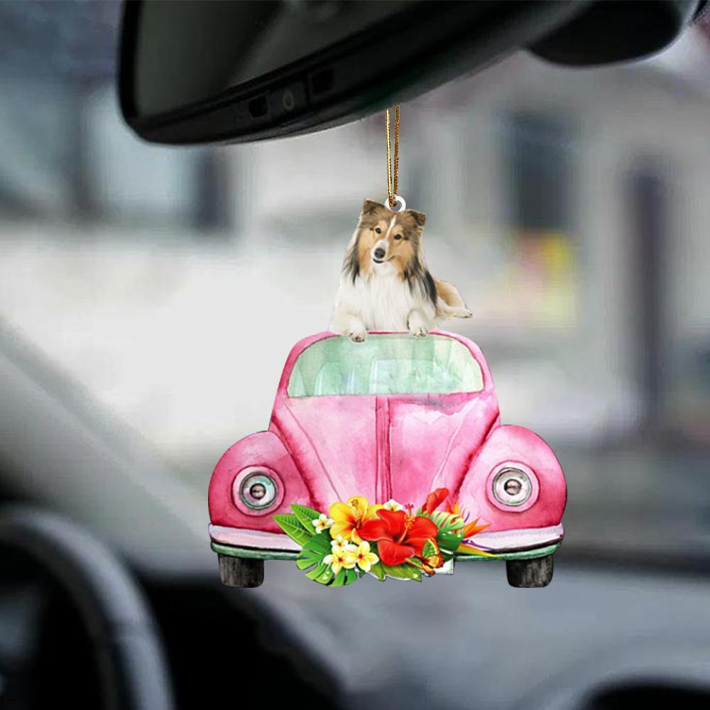 Shetland Sheepdog-Pink Hippie Car-Two Sided Ornament - Best gifts your whole family