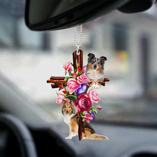 Shetland Sheepdog Roses And Jesus Car Hanging Ornament Dog Ornaments Godmerc - Best gifts your whole family