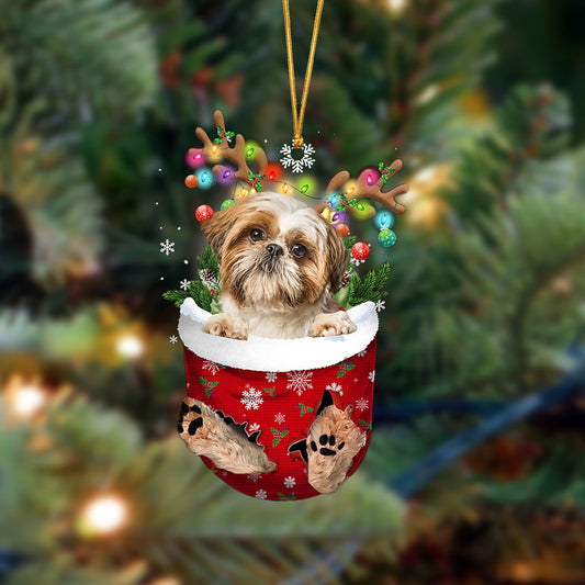 Shi Tzu-In Christmas Pocket Two Sides Ornament, Christmas Dog Hanging Ornament - Best gifts your whole family