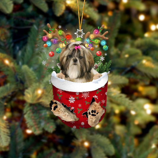 Shih Tzu 1 In Snow Pocket Christmas Ornament Flat Acrylic Dog Ornament - Best gifts your whole family