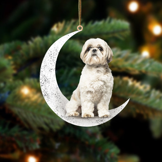 Shih Tzu 2 Sit On The Moon Two Sided Ornament Dog Hanging Christmas Ornament - Best gifts your whole family