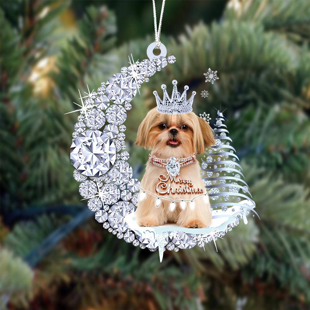 Shih Tzu Diamond Moon Merry Christmas Ornament 2023 Christmas Gifts - Best gifts your whole family