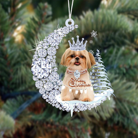 Shih Tzu Diamond Moon Merry Christmas Ornament 2023 Christmas Gifts - Best gifts your whole family