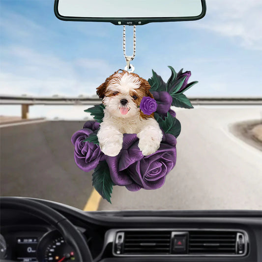 Shih Tzu In Purple Rose Car Hanging Ornament - Best gifts your whole family