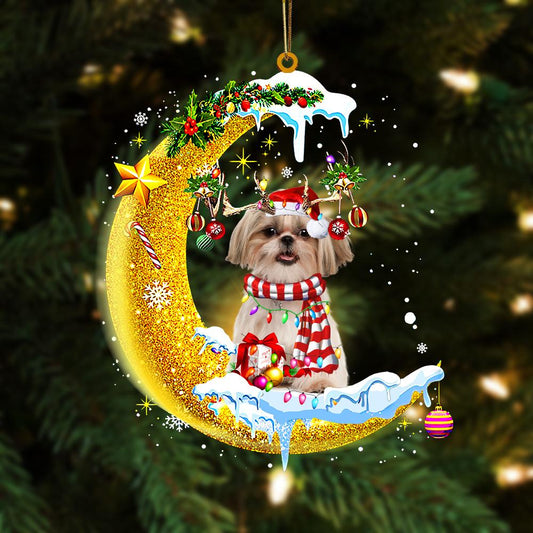 Shih Tzu On The Moon Merry Christmas Hanging Ornament Dog Ornament, Car Ornament, Christmas Ornament - Best gifts your whole family