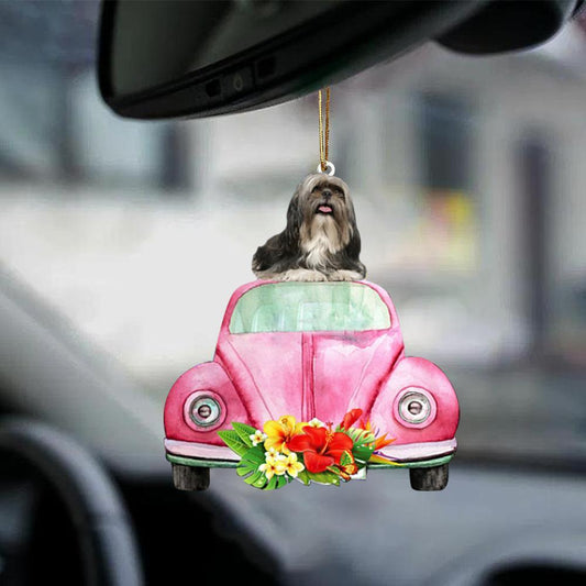 Shih Tzu-Pink Hippie Car-Two Sided Ornament - Best gifts your whole family