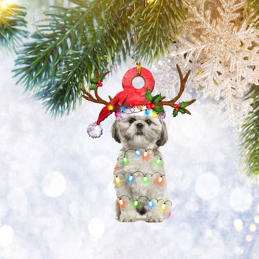 Shih Tzu Santa Christmas Light Reindeer Ornament, Dog Lover Gifts, Christmas Tree Ornament, Home Decor Plastic Ornament - Best gifts your whole family