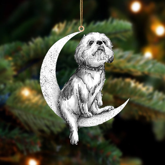 Shih Tzu Sit On The Moon Two Sided Ornament Dog Hanging Christmas Ornament - Best gifts your whole family