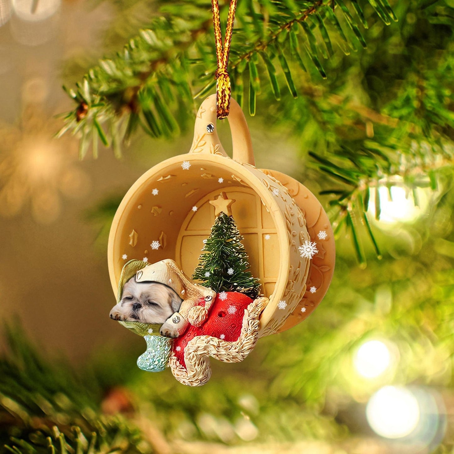 Shih Tzu Sleeping in a tiny cup Christmas Holiday-Two Sided Ornament, Christmas Ornament, Car Ornament - Best gifts your whole family