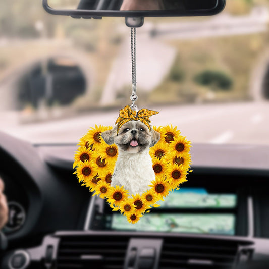 Shih Tzu-Sunflower Heart Gift Car Ornament - Best gifts your whole family
