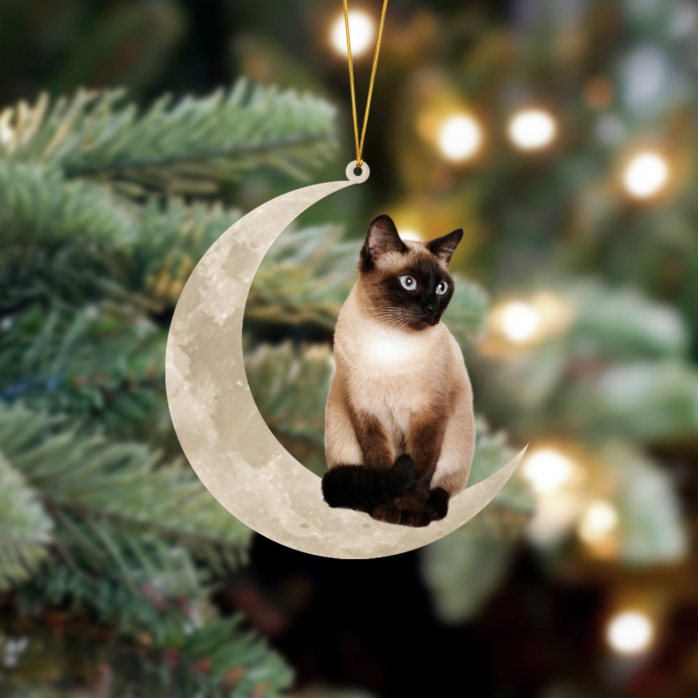 Siamese Cat Sits On The Moon Hanging Ornament - Best gifts your whole family