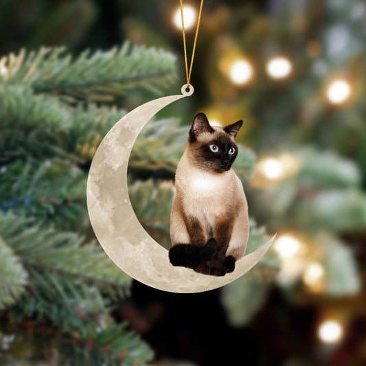 Siamese Cat Sits On The Moon Hanging Ornament Cat Christmas Acrylic Ornament - Best gifts your whole family