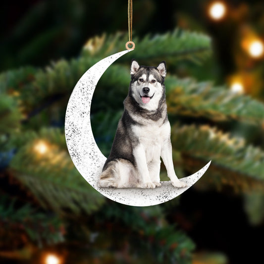 Siberian Husky 2-Sit On The Moon-Two Sided Ornament - Best gifts your whole family