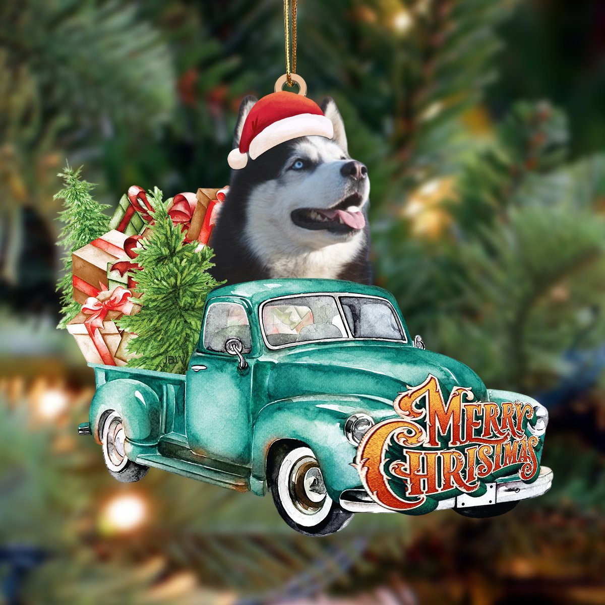 Siberian Husky-Green Truck Hanging Ornament - Best gifts your whole family