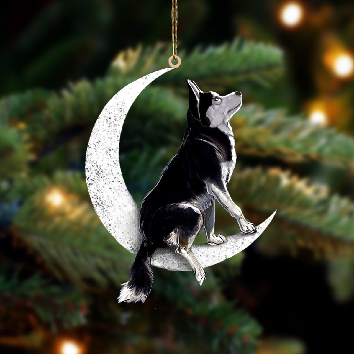 Siberian Husky Sit On The Moon Two Sided Ornament Dog Hanging Christmas Ornament - Best gifts your whole family