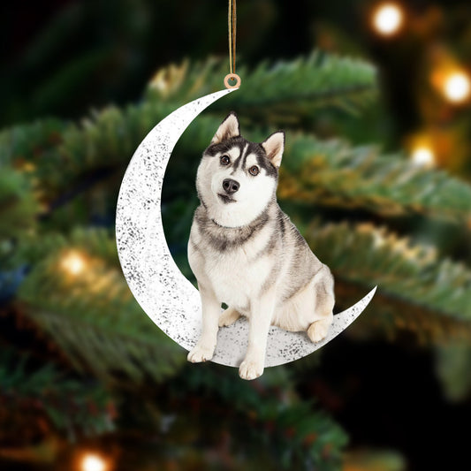 Siberian Husky Sit On The Moon Two Sided Ornaments Dog Hanging Christmas Ornament - Best gifts your whole family