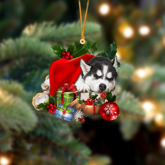Siberian Husky-Sleeping In Hat Two Sides Ornament Dog Sleeping Ornament - Best gifts your whole family