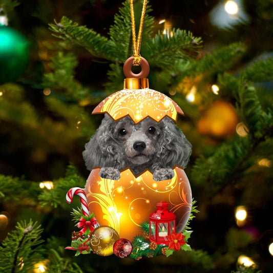 SILVER Miniature Poodle In Golden Egg Christmas Ornament - Best gifts your whole family