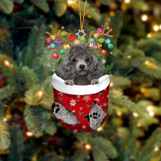 SILVER Miniature Poodle In Snow Pocket Christmas Ornament Flat Acrylic Dog Ornament - Best gifts your whole family