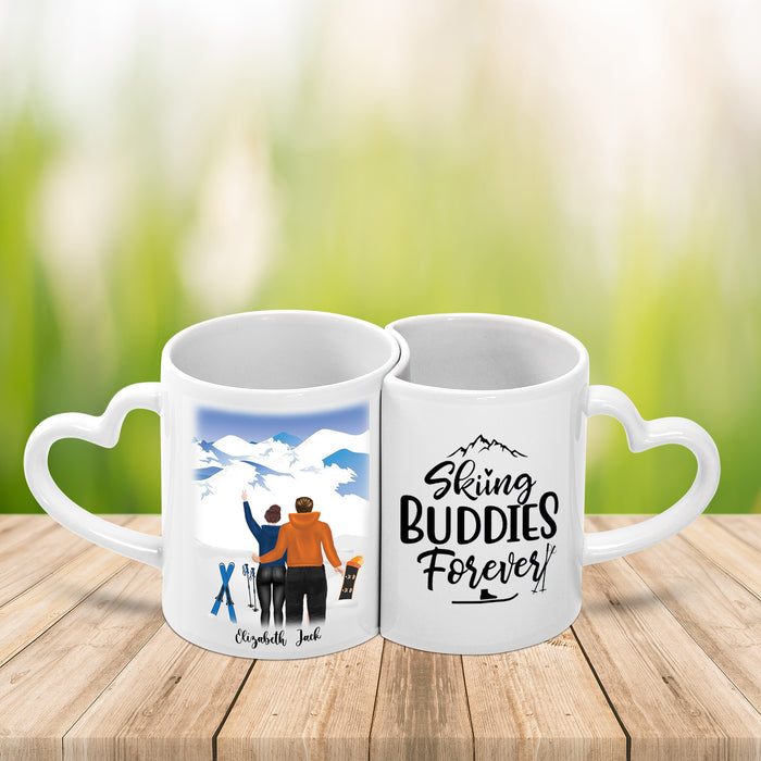 Skiing Buddies Forever Custom Mug, Couple Mug For Valentine's Day Gift, Best Gift For Couple Love, Personalized Couple Mug