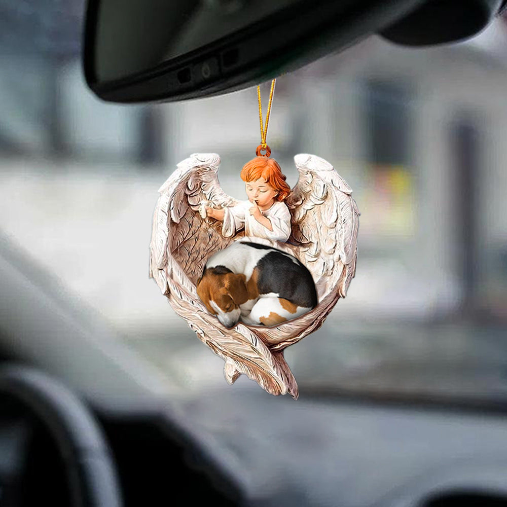 Sleeping Beagle Protected By Angel Car Hanging Ornament - Best gifts your whole family