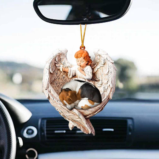 Sleeping Beagle Protected By Angel Car Hanging Ornament - Best gifts your whole family