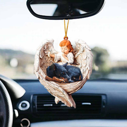 Sleeping Doberman Protected By Angel Car Hanging Ornament Angel Protect Dog Ornament - Best gifts your whole family