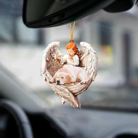 Sleeping Golden Retriever Protected By Angel Car Hanging Ornament Best Dog Ornaments - Best gifts your whole family