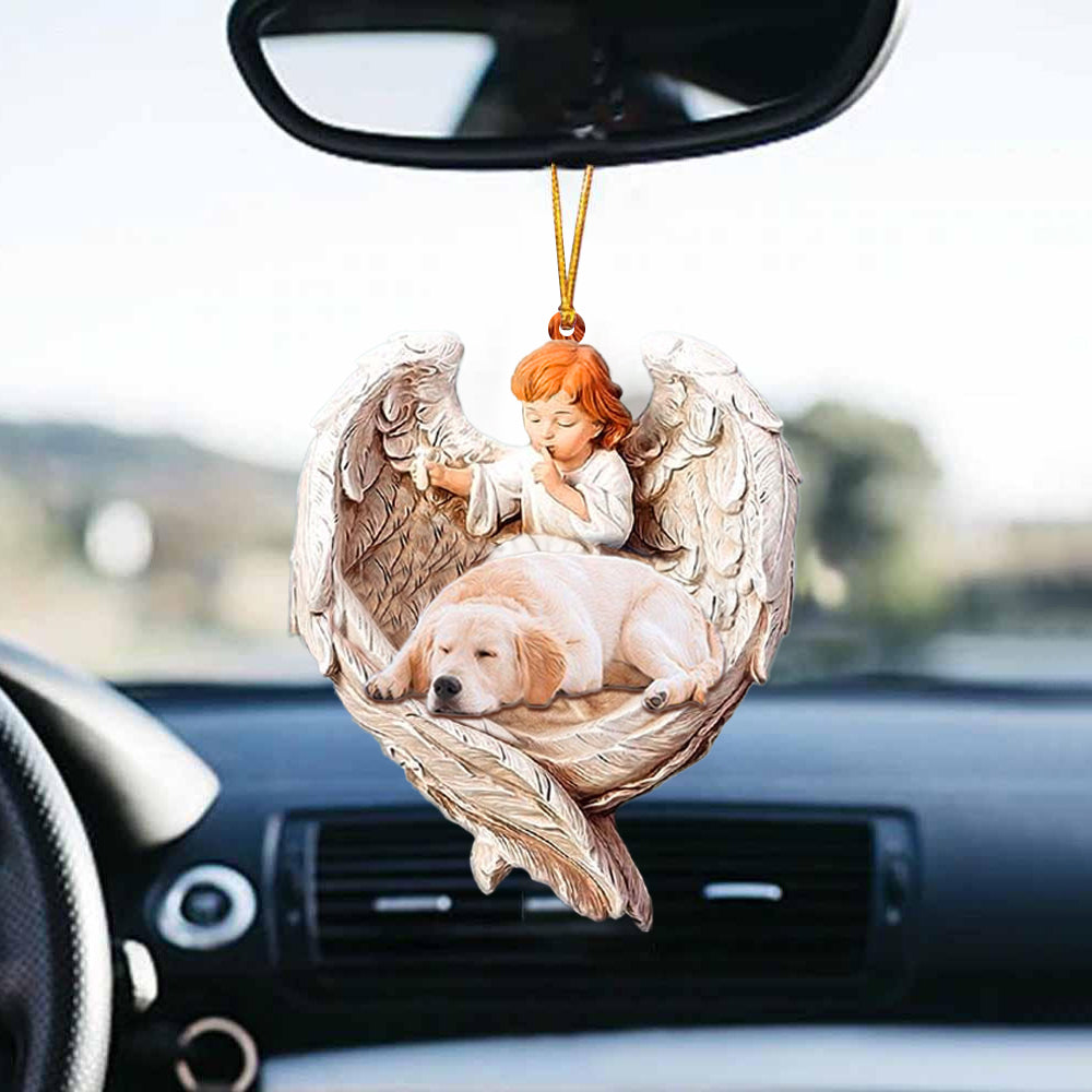 Sleeping Golden Retriever Protected By Angel Car Hanging Ornament Best Dog Ornaments - Best gifts your whole family