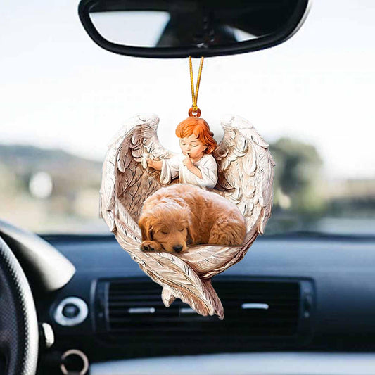 Sleeping Goldendoodle Protected By Angel Car Hanging Ornament Dog Lover Ornaments - Best gifts your whole family