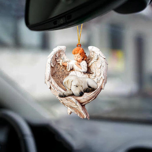 Sleeping Labrador Retriever Protected By Angel Car Hanging Ornament Angel With Dog Ornament - Best gifts your whole family