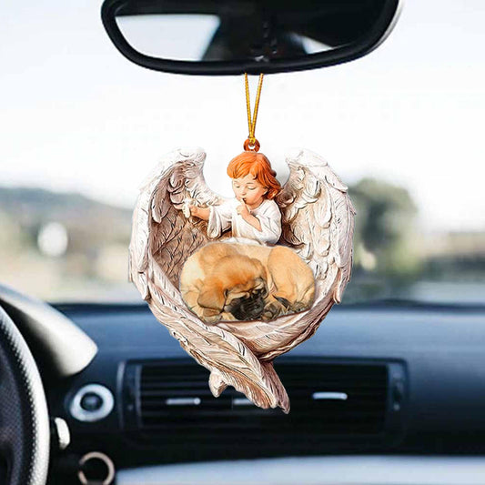 Sleeping Mastiff Protected By Angel Car Hanging Ornament Angel Protect Dog Ornament - Best gifts your whole family