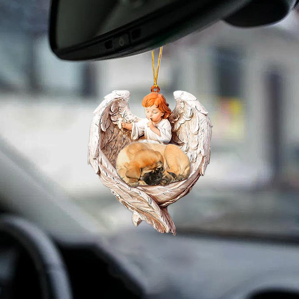 Sleeping Mastiff Protected By Angel Car Hanging Ornament Angel Protect Dog Ornament - Best gifts your whole family