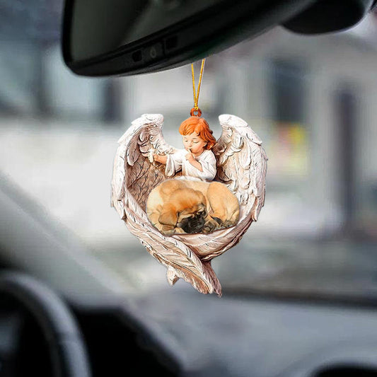 Sleeping Mastiff Protected By Angel Car Hanging Ornament Angel Protect Dog Ornament - Best gifts your whole family