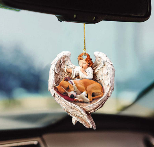 Sleeping Pitbull Protected By Angel Car Hanging Ornament - Best gifts your whole family