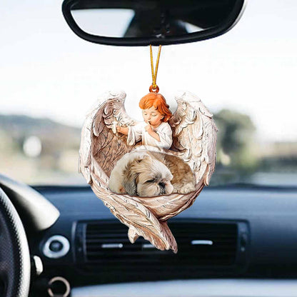 Sleeping Shih Tzu Protected By Angel Car Hanging Ornament - Best gifts your whole family