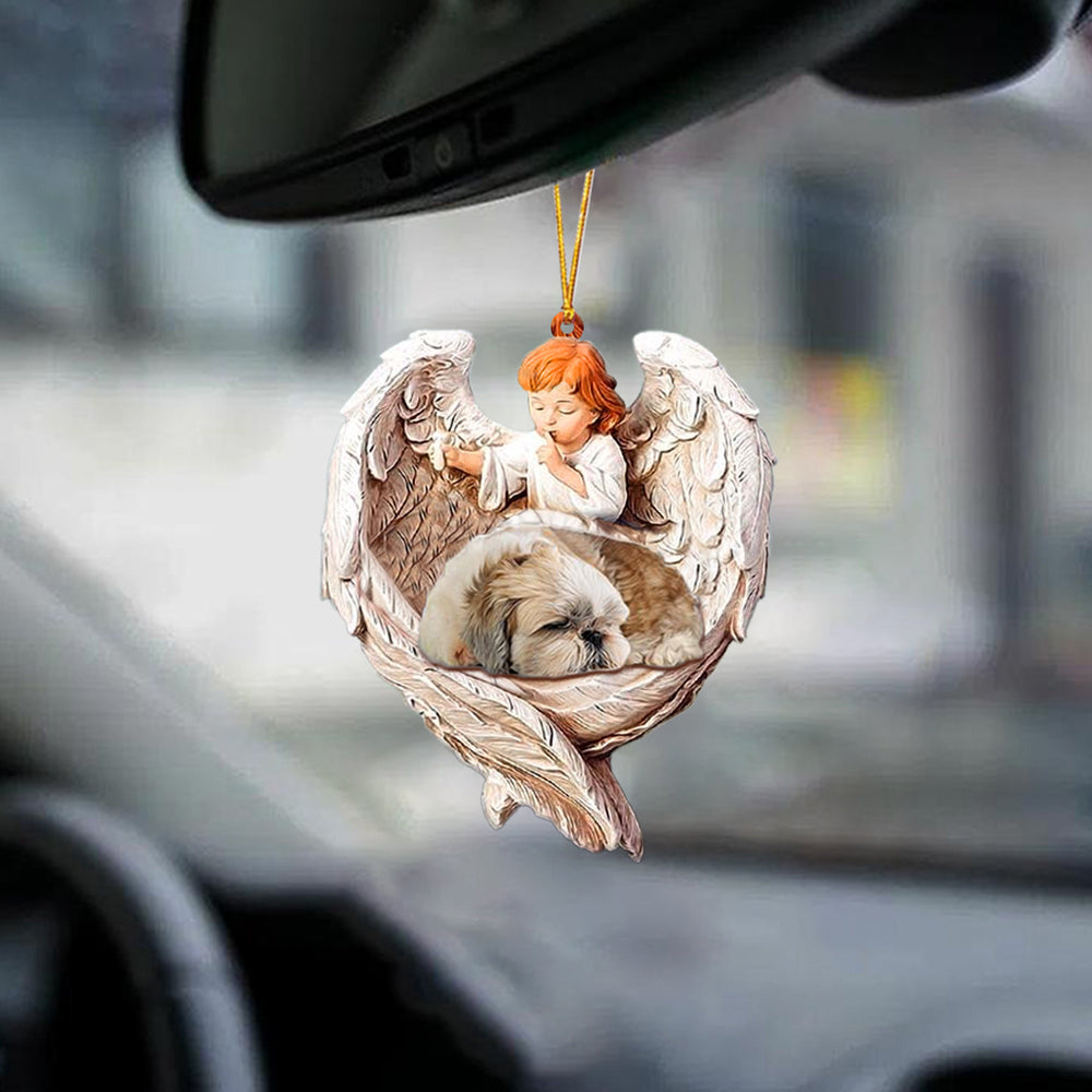 Sleeping Shih Tzu Protected By Angel Car Hanging Ornament - Best gifts your whole family