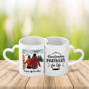 Snowboarding Partners For Life Custom Mug, Couple Mug For Valentine's Day Gift, Best Gift For Couple Love, Personalized Couple Mug