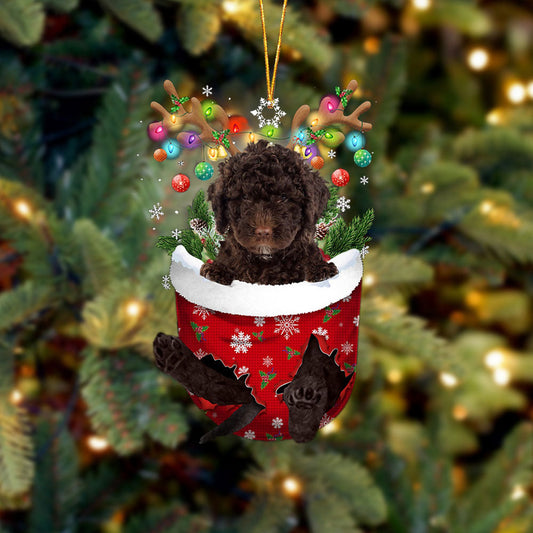 Spanish Water Dog In Snow Pocket Christmas Ornament Flat Acrylic Dog Ornament - Best gifts your whole family