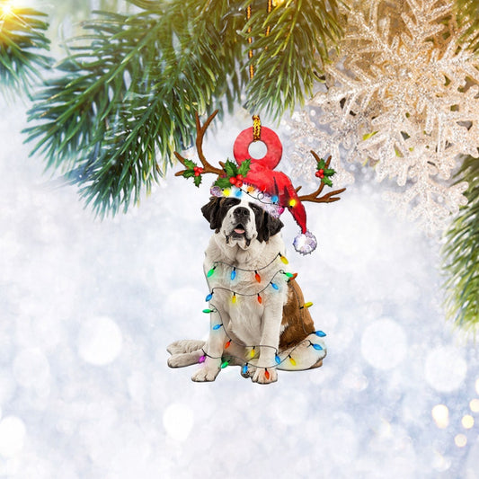 St. Bernard Christmas Light Reindeer Ornament, Dog Lover Gifts, Christmas Tree Ornament, Home Decor Plastic Ornament - Best gifts your whole family