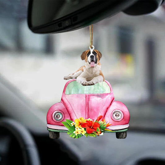 St Bernard-Pink Hippie Car-Two Sided Ornament - Best gifts your whole family